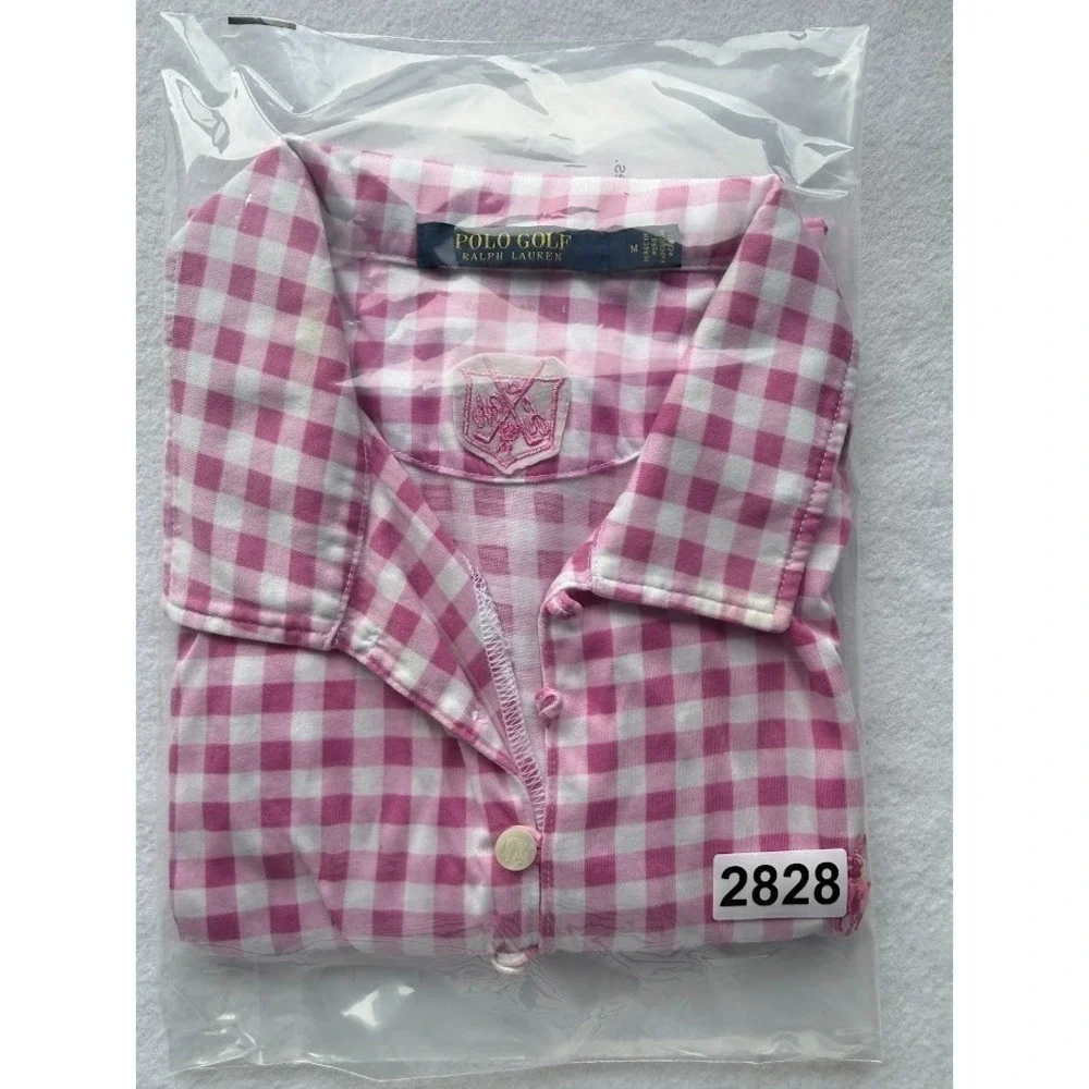 Polo Golf Ralph Lauren Shirt Women Medium Pink Gingham Sleeveless Tailored Fit